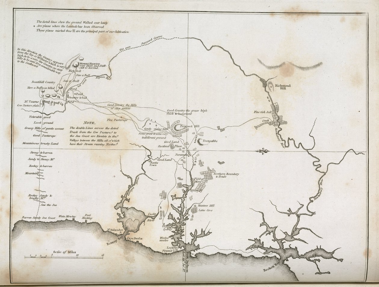Kaart van Sydney en omliggende gebieden, Australië, circa 1798 door Frederick (attr. to) Barnard