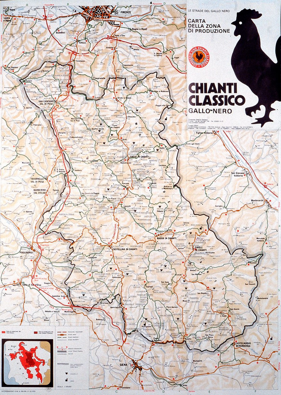 Kaart van het Chianti Classico-gebied door Henry Charles Fehr