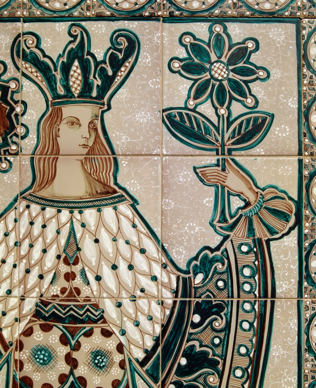 Beschilderd maiolica-paneel met allegorische scène, Santo Stefano di Camastra, Sicilië, Italië (detail) door Georg Carl Heinrich Dollmann