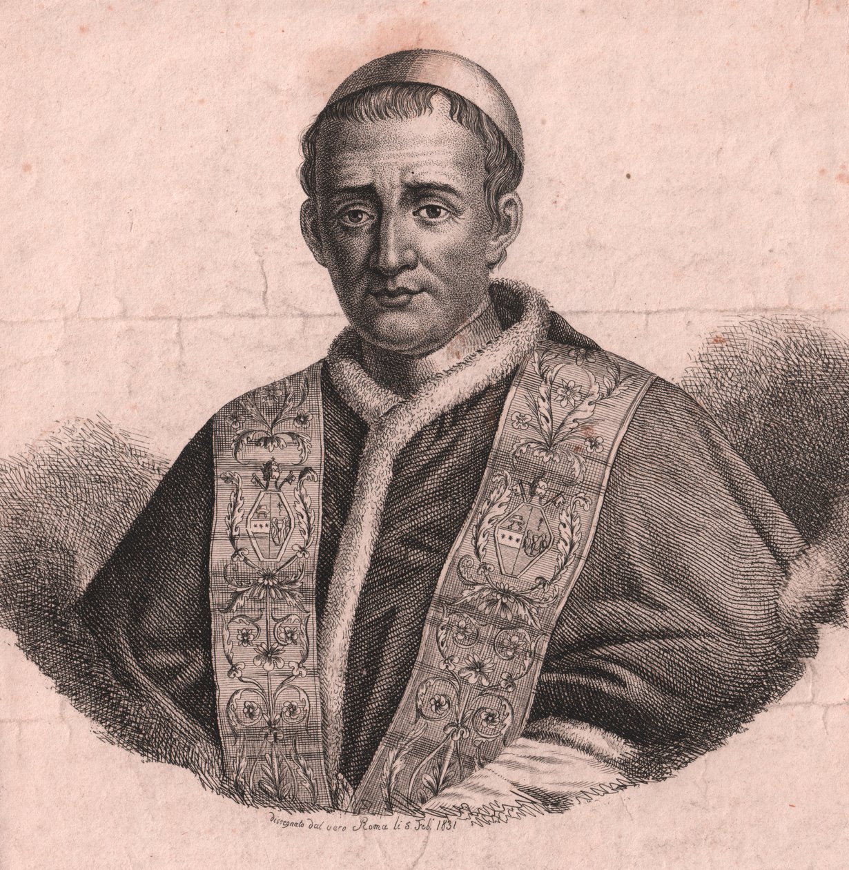 Portret van paus Gregorius XVI (1765-1846), ets en burijn, naar levendige tekening, Rome, 5 februari door William Walcutt