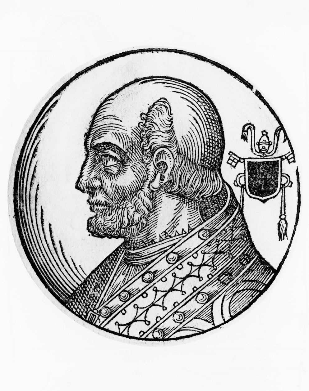 Portret van Theodorus I (overleden 649), 73e paus van de Katholieke Kerk vanaf 642, gravure door William Walcutt