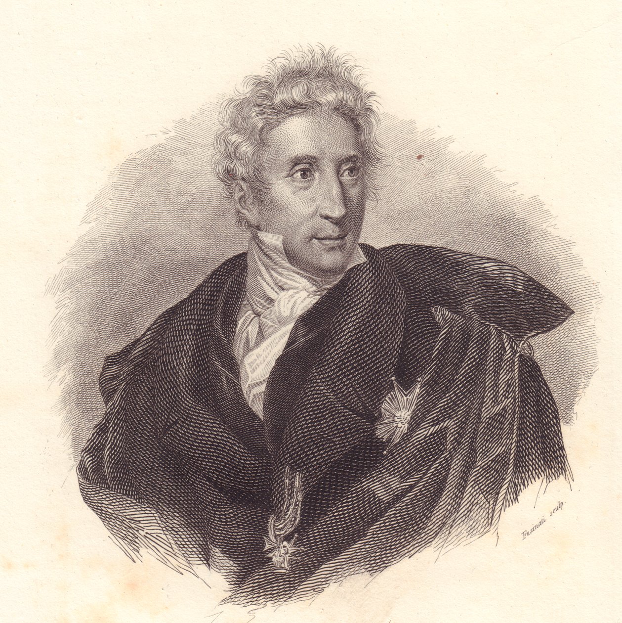 Portret van kunsthistoricus Leopoldo Cicognara, kopergravure door Fusinati naar portret van Lipparini door William Walcutt
