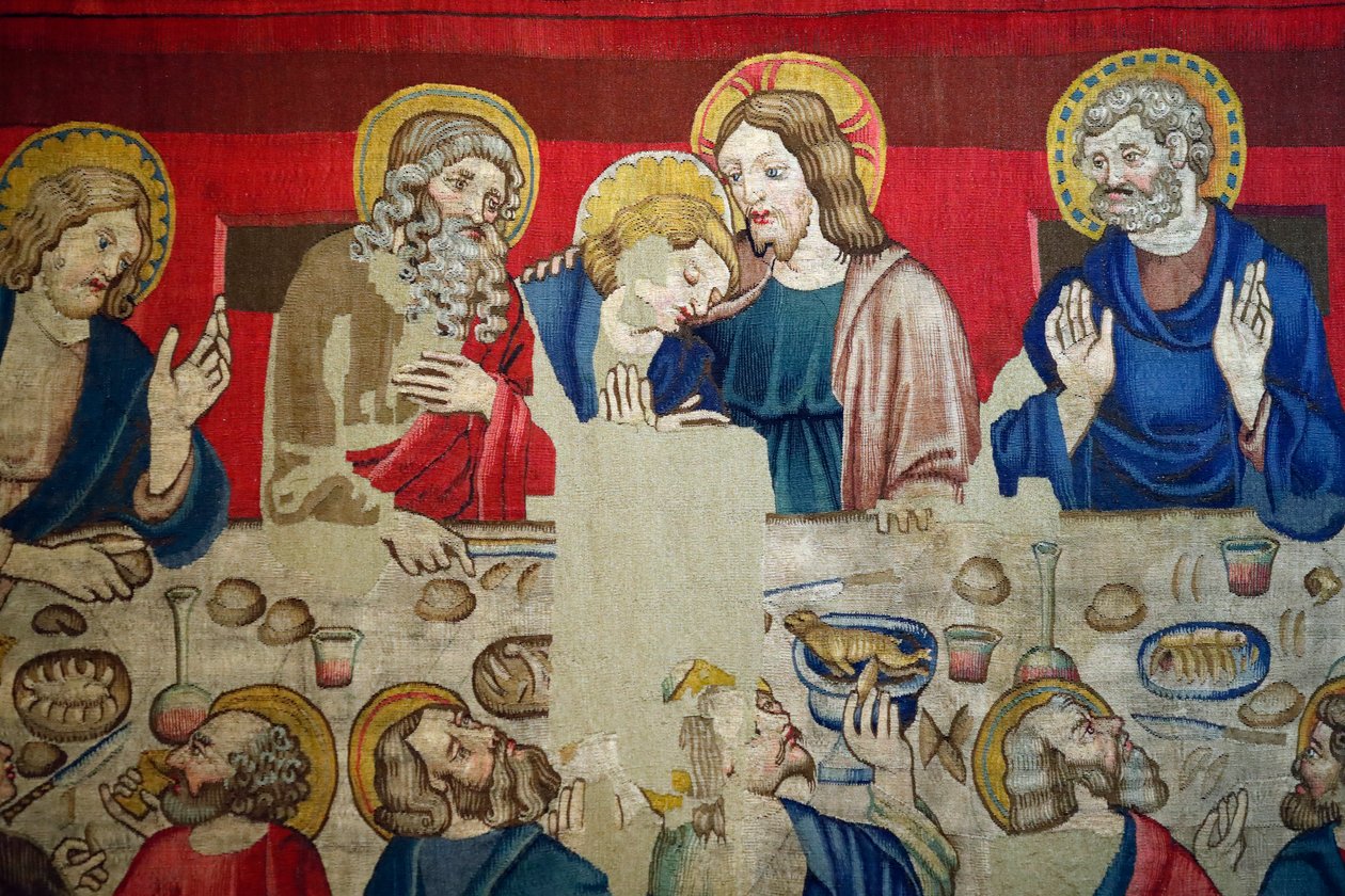 Sint-Marcus museum. Wandtapijt in wol met episodes uit de Passie van Christus. Het laatste avondmaal. door . .