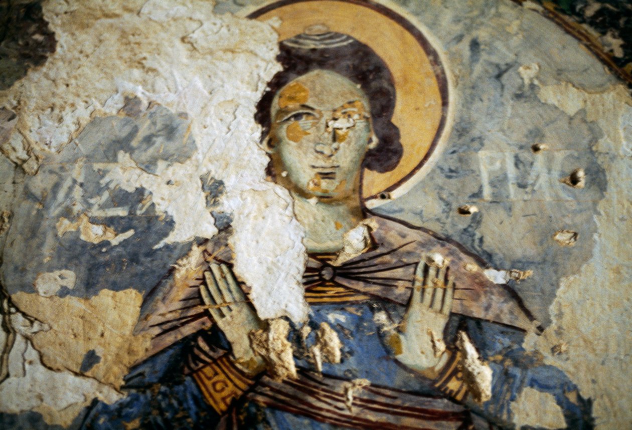Heilige, fresco in kerk van Agios Ioannis Prodromos door Georg Carl Heinrich Dollmann