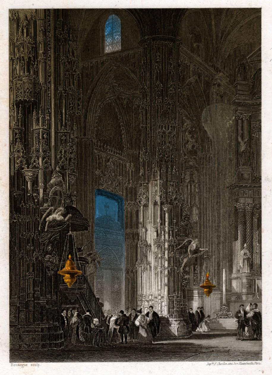 De kathedraal van de Heilige Verlosser in Jerez de la Frontera (Xeres). circa 1840 (gravure) door . .