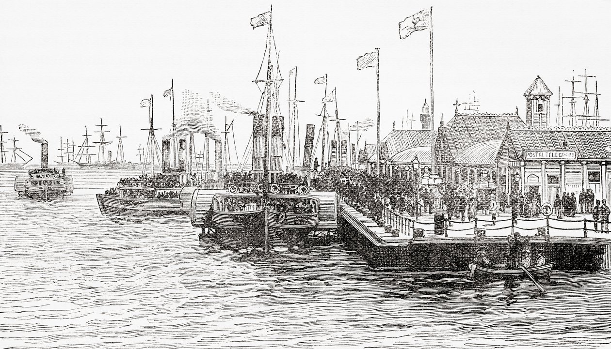 De aanlegsteiger van de prins, Liverpool Dock, Liverpool, Engeland door . .