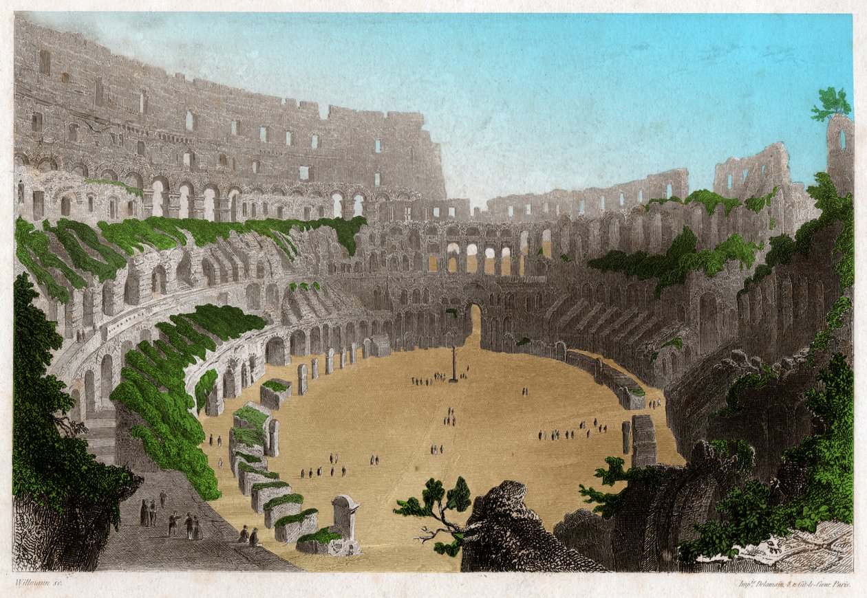 De ruïnes van het Colosseum in Rome. ca. 1840 door . .
