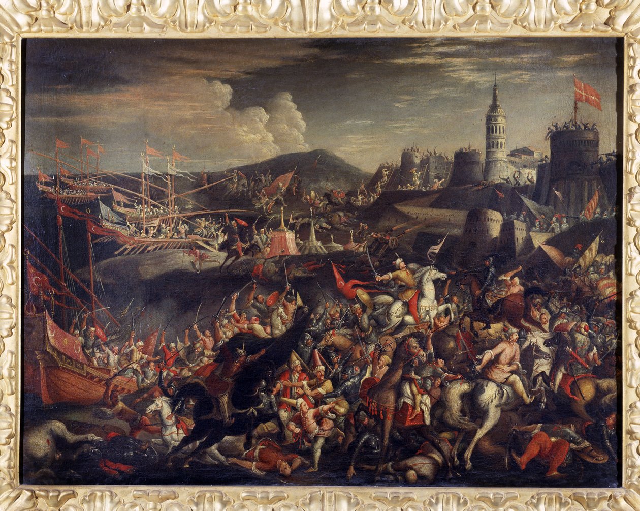 Aanval van de Saracenen op het eiland Malta, verdedigd door de Hospitaalridders in 1565 door Italian School