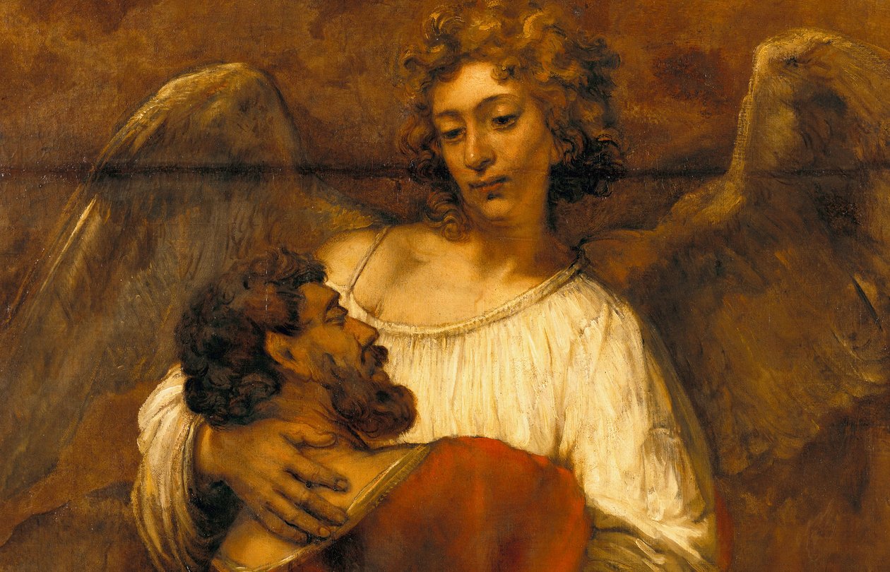 Jakobs strijd met de engel door Rembrandt van Rijn