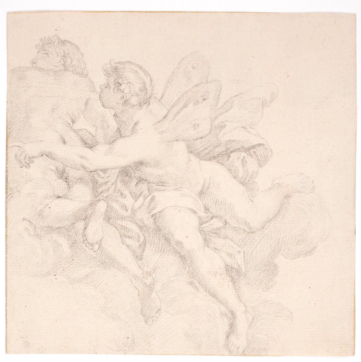Twee figuren in de wolken, een van hen mogelijk een allegorie van een wind door after Carlo Maratti