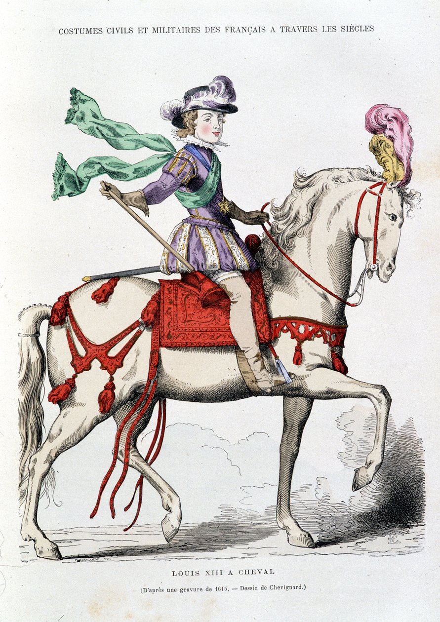 Lodewijk XIII te paard van een gravure uit 1615 - Tekening door Chevignard door after Chevignard