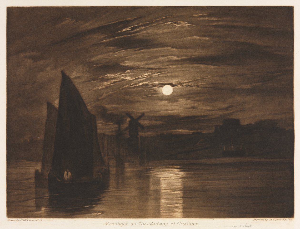 Maanlicht op de Medway bij Chatham door after Frank Short