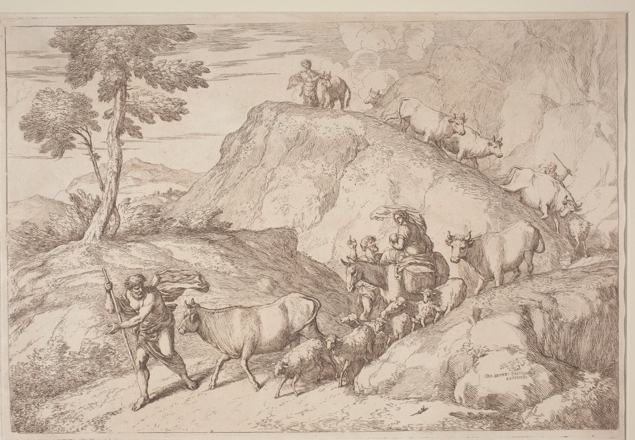 Een Oude Herder die de Kudde Leidt door after Giovanni Benedetto Castiglione Gaetano Zompini