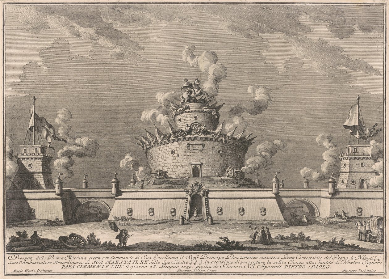 De Prima Macchina voor de Chinea van 1759: Een fort door after Giuseppe Palazzi Giuseppe Vasi after Paolo Posi