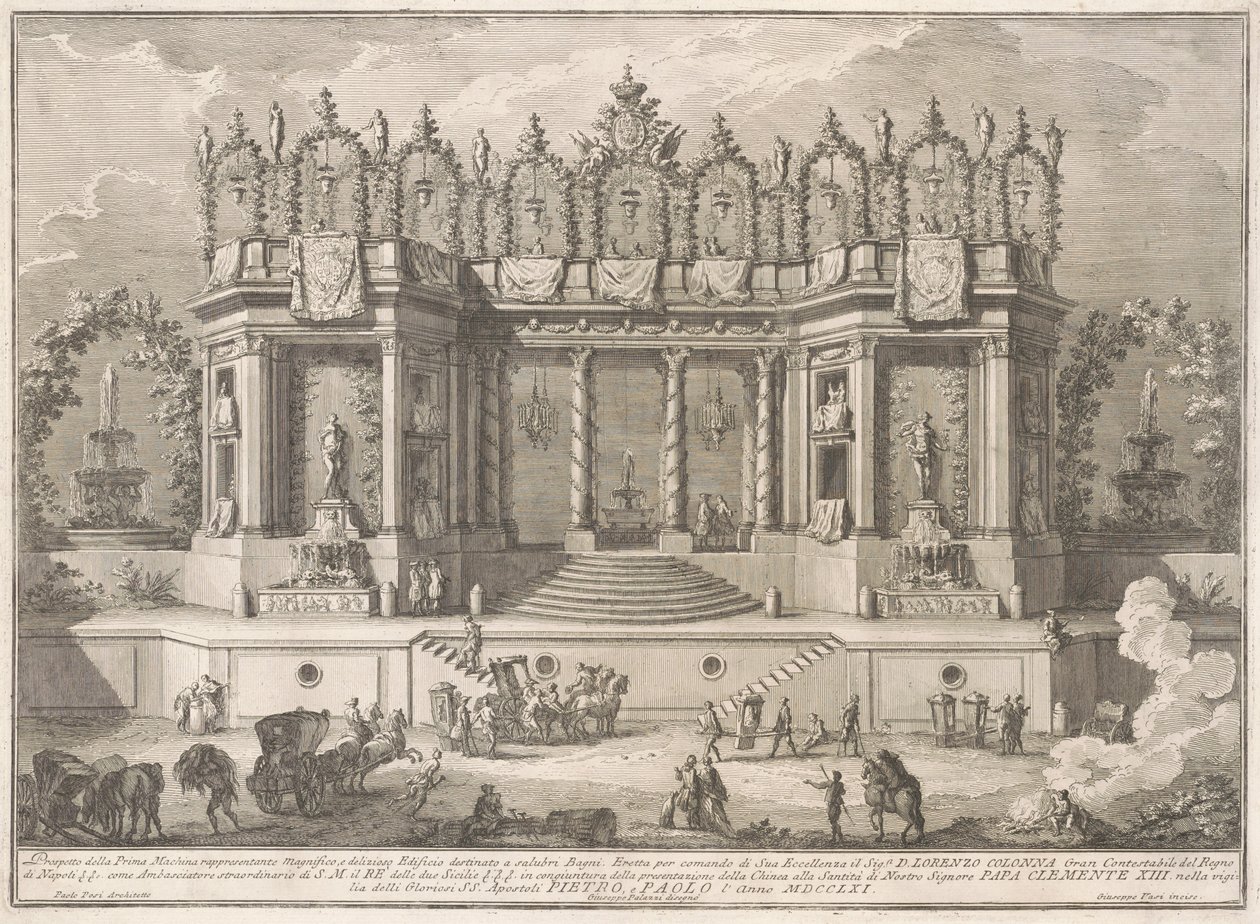 De Prima Macchina voor de Chinea van 1761: De Gezonde Baden door after Giuseppe Palazzi Giuseppe Vasi after Paolo Posi