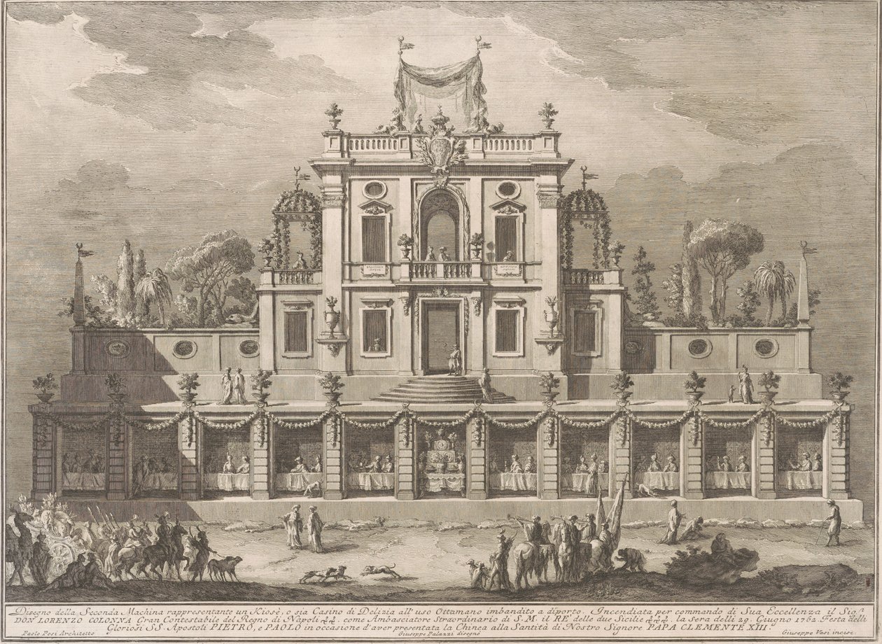 De Seconda Macchina voor de Chinea van 1762: Een Kiosk of Lusthuis in Ottomaanse Stijl door after Giuseppe Palazzi Giuseppe Vasi after Paolo Posi