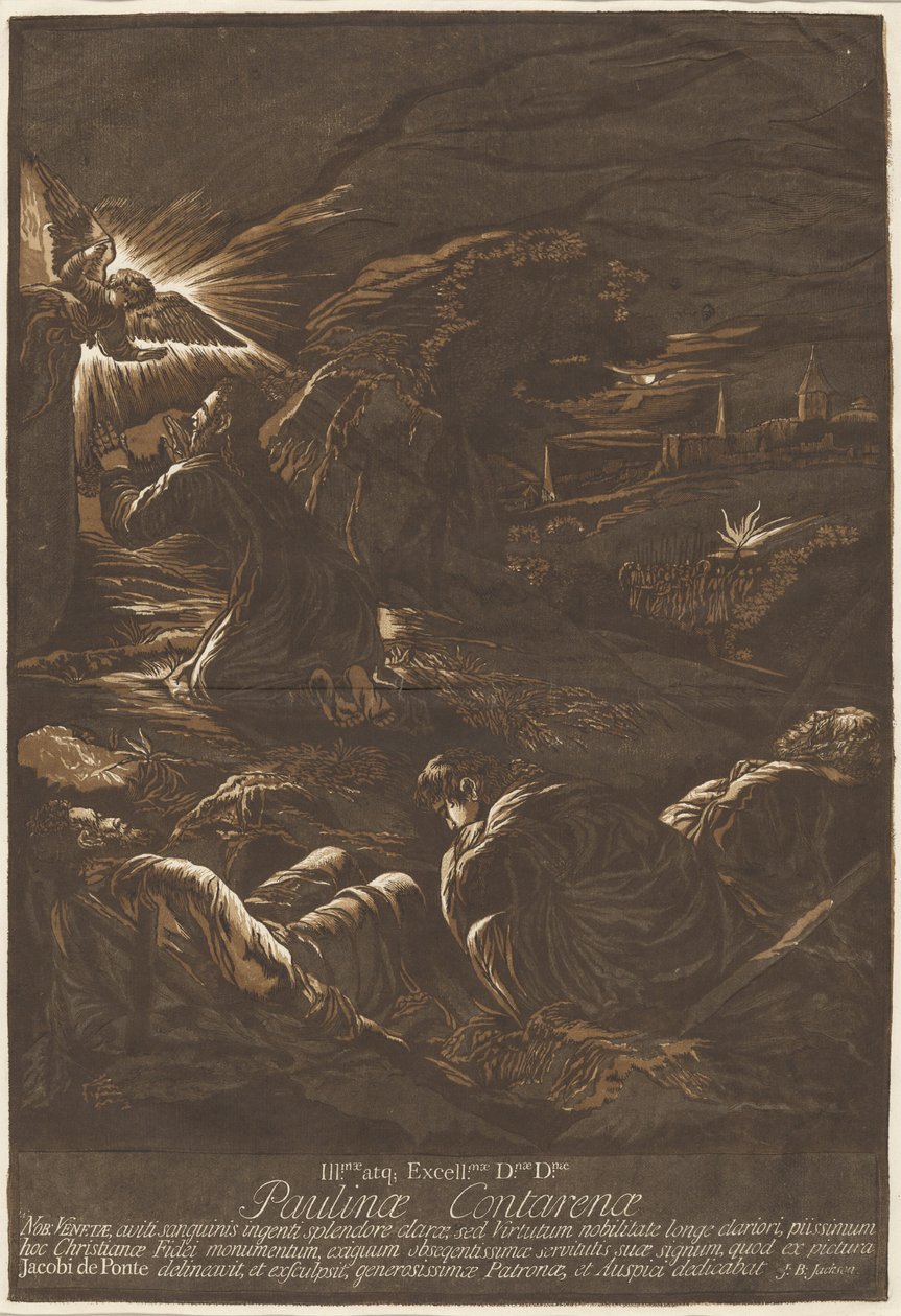 Christus op de Olijfberg door after Jacopo Bassano John Baptist Jackson