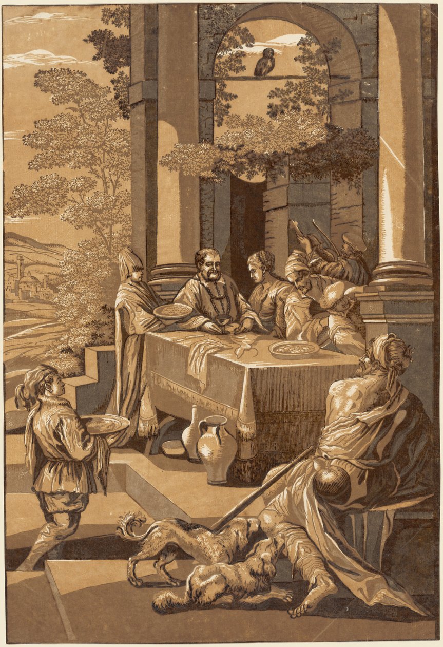 Dives en Lazarus (Rechter Paneel) door after Jacopo Bassano John Baptist Jackson