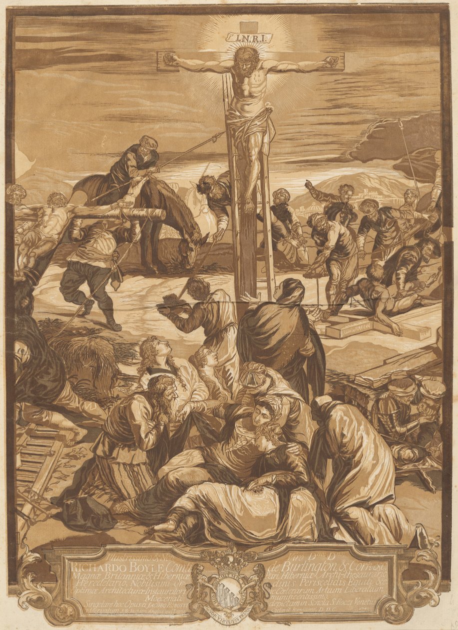 De kruisiging (middenpaneel) door after Jacopo Tintoretto John Baptist Jackson
