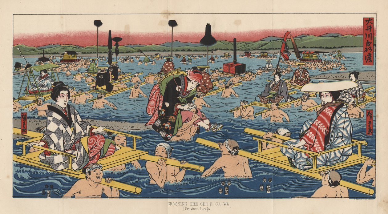Oversteek van de Oho-E-Ga-Wa, provincie Suraga door after Japanese School