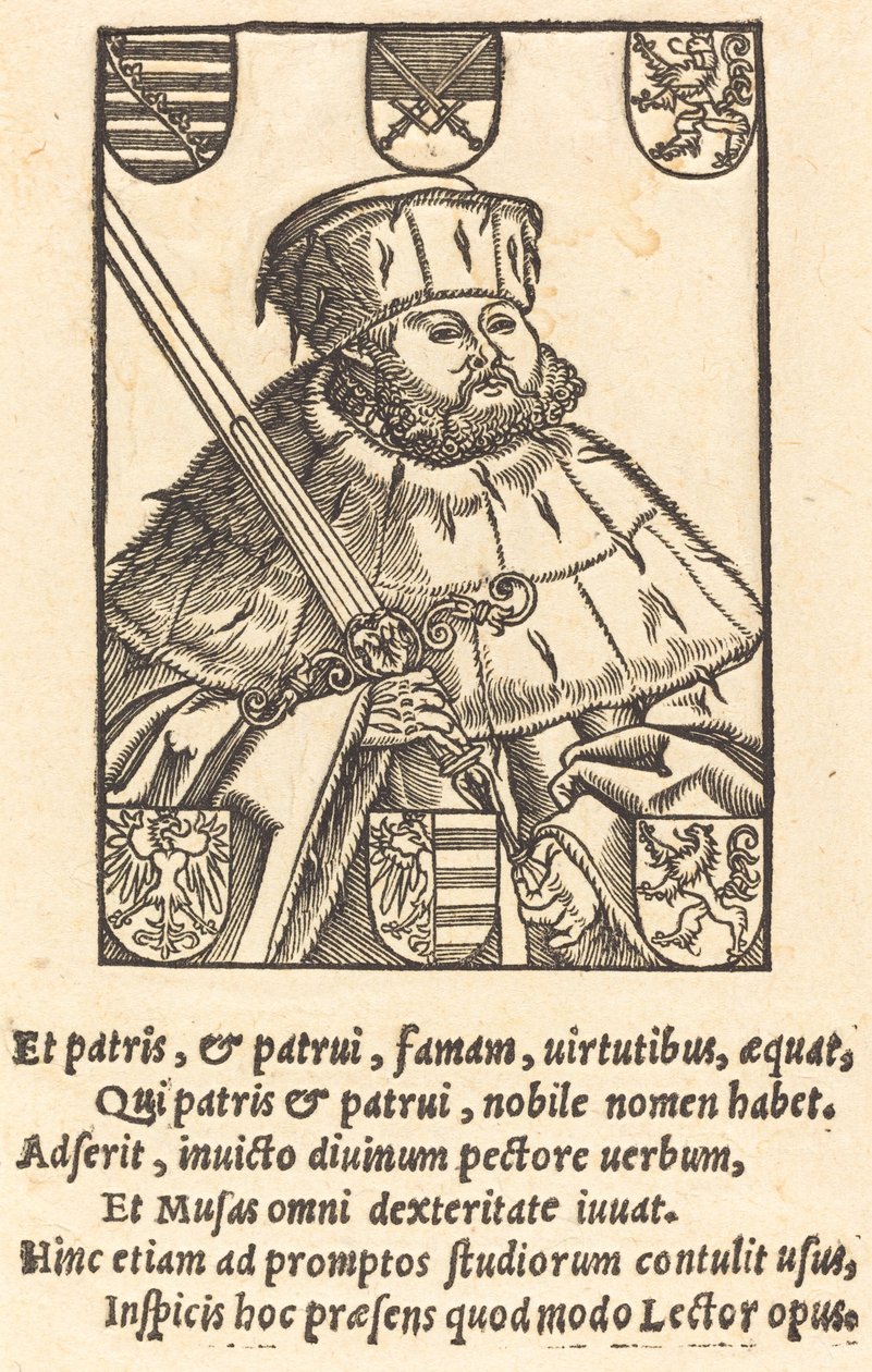 Johannes Frederik de Grootmoedige, in Keurvorstelijke Gewaden (links) door after Lucas Cranach the Younger
