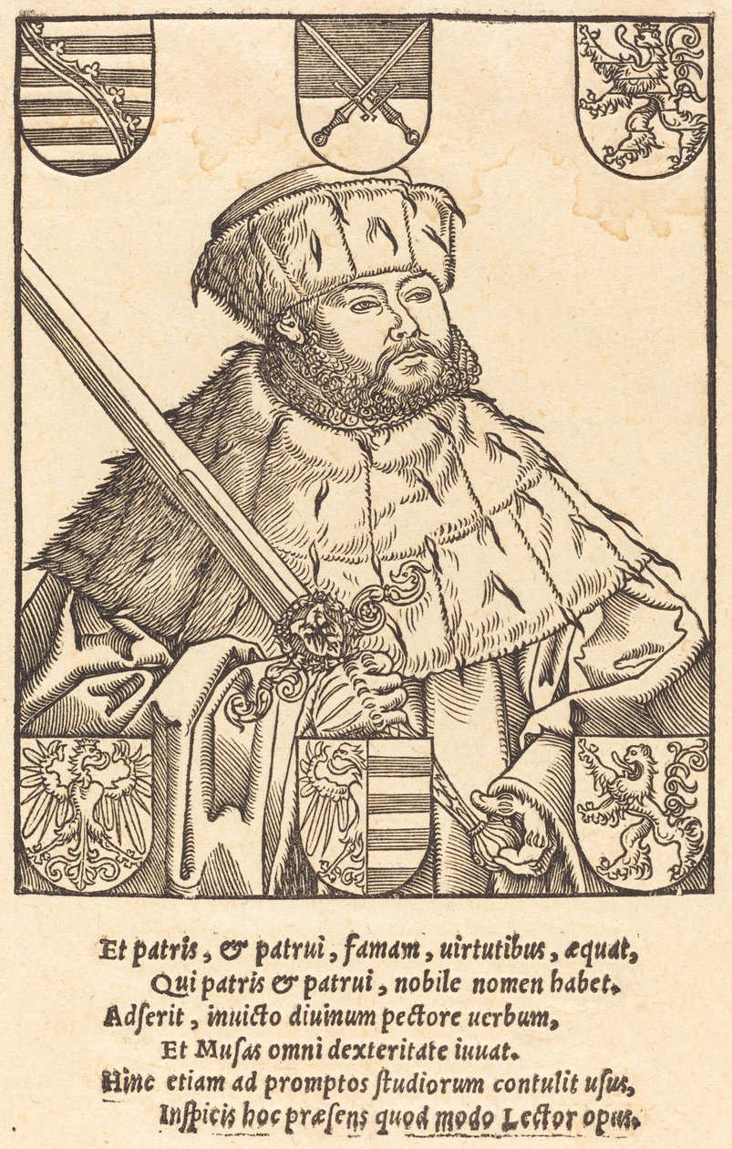 Johannes Frederik de Grootmoedige, in Keurvorstelijke Gewaden (rechts) door after Lucas Cranach the Younger