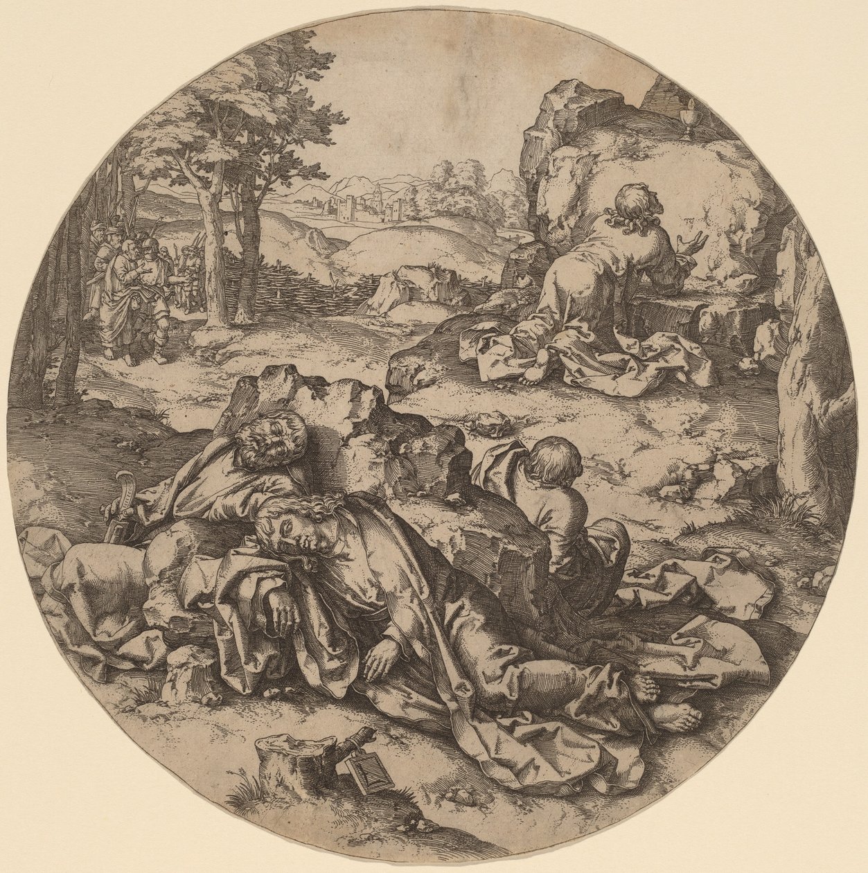 Christus op de Olijfberg door after Lucas van Leyden