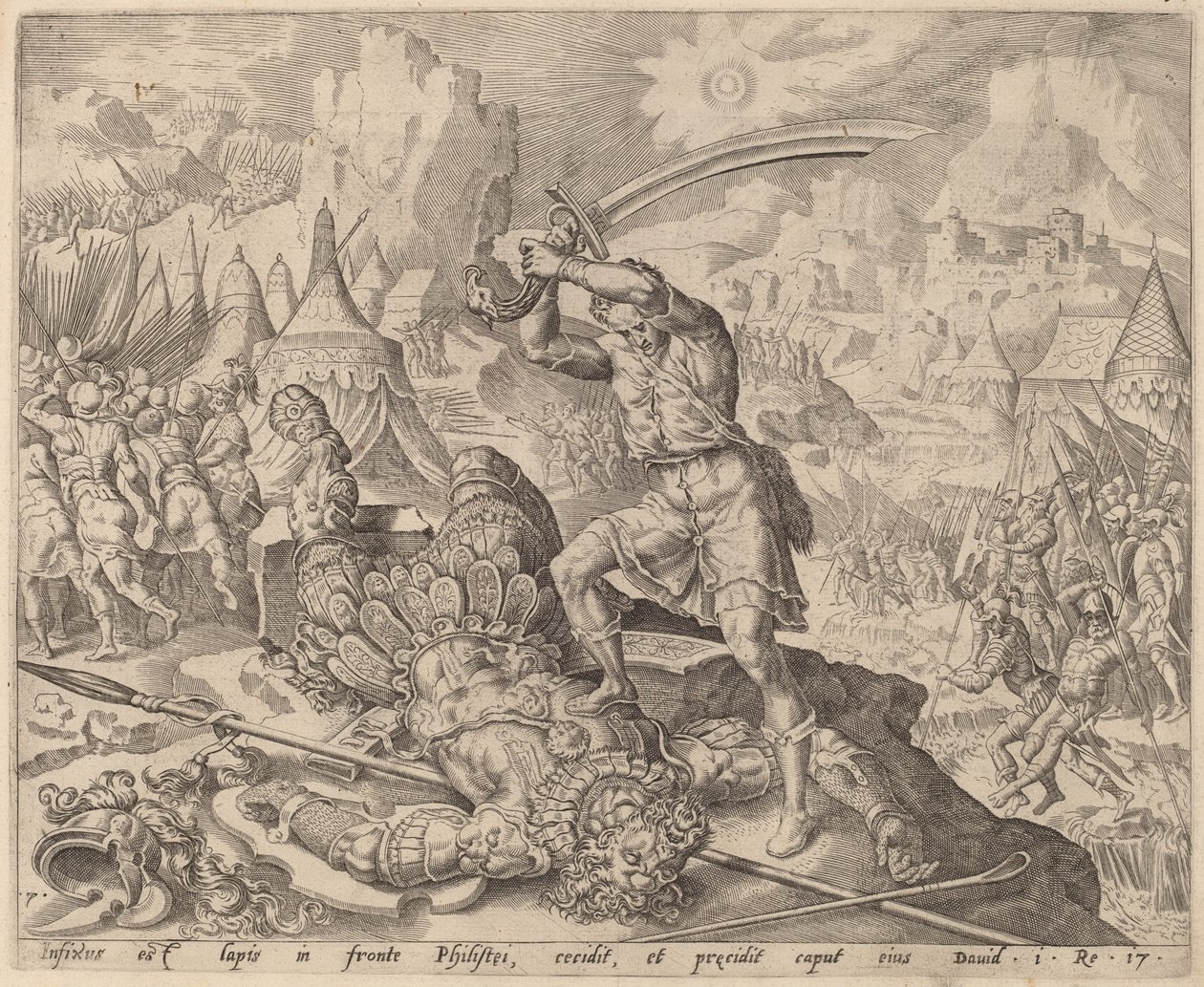 David Hakt het Hoofd van Goliath Af door after Maerten van Heemskerck