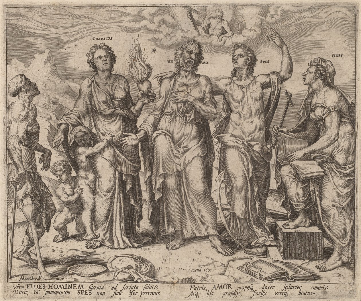 Man geholpen door Geloof, Hoop en Liefde door after Maerten van Heemskerck