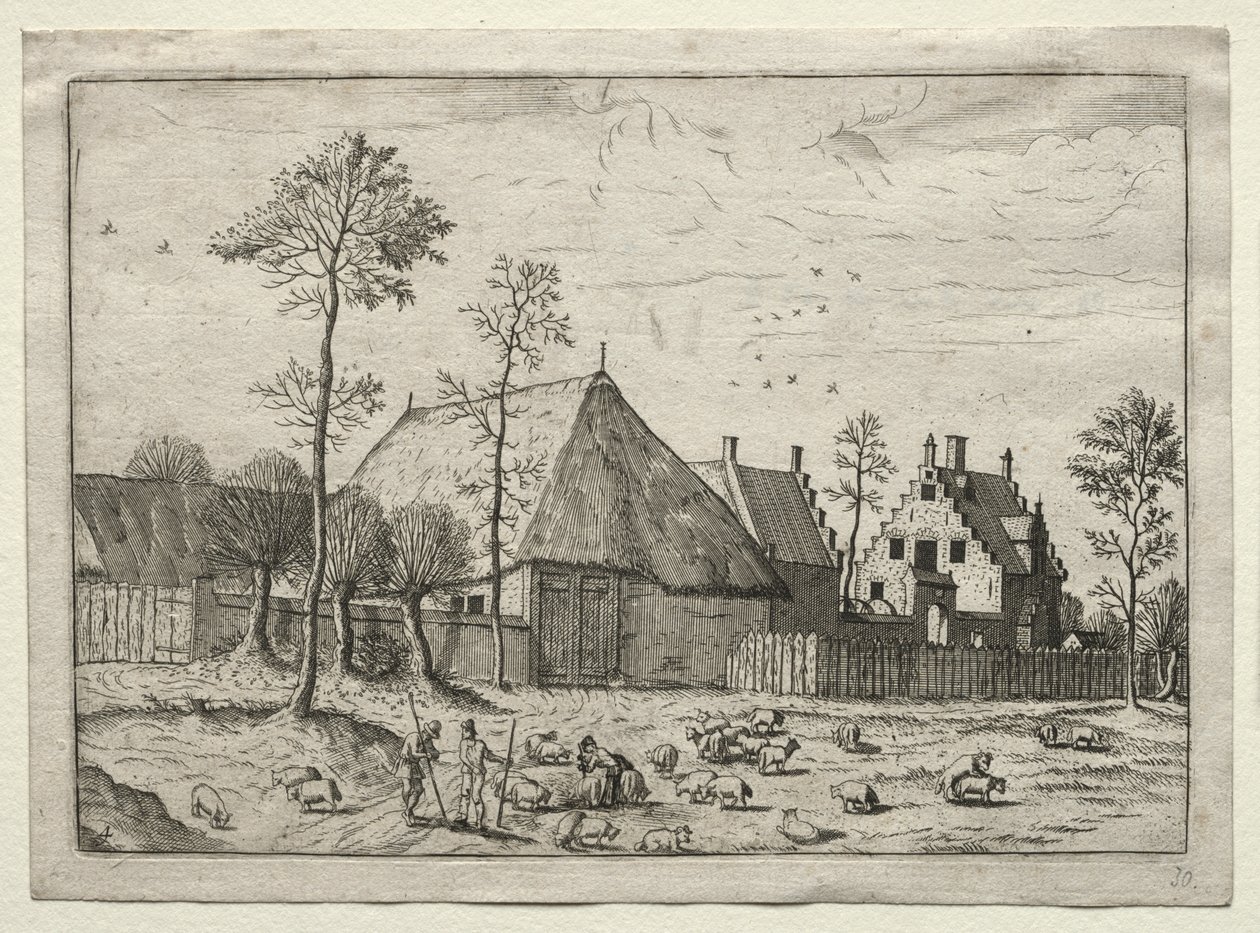 Uitzicht op Dorpen in Brabant en Campine: Herders met Kudde door after Master of the Small Landscapes