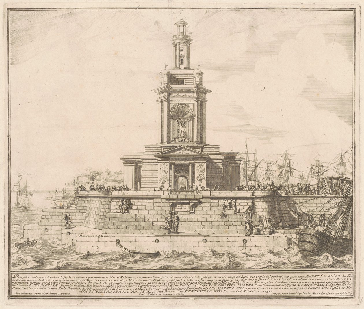 De Prima Macchina voor de Chinea van 1750: De Nieuwe Pier van Napels door after Michelangelo Specchi Jérôme Charles Bellicard