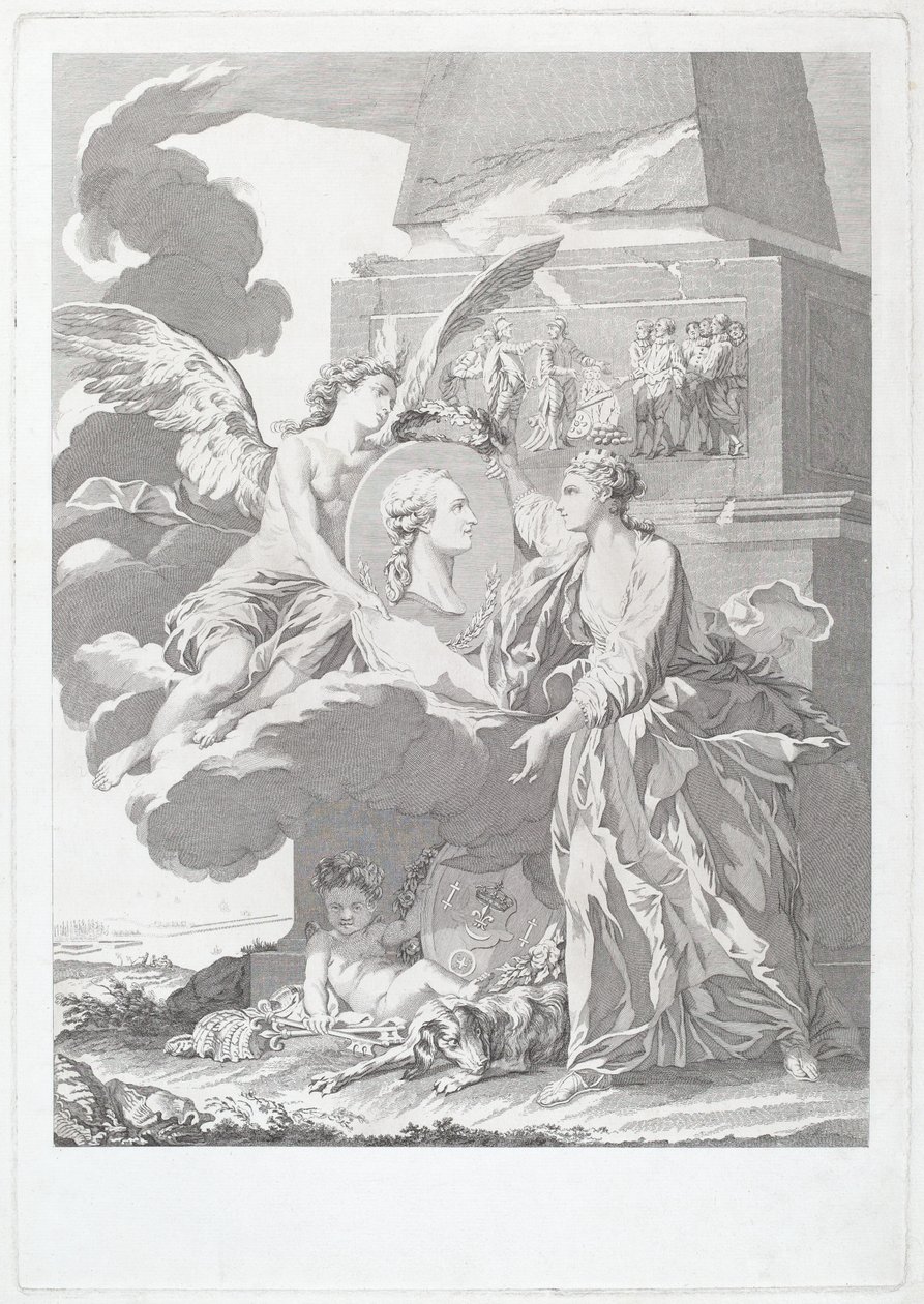 Allegorisch portret van Pierre Buirette de Belloy door after Nicolas René Jollain Louis Simon Lempereur