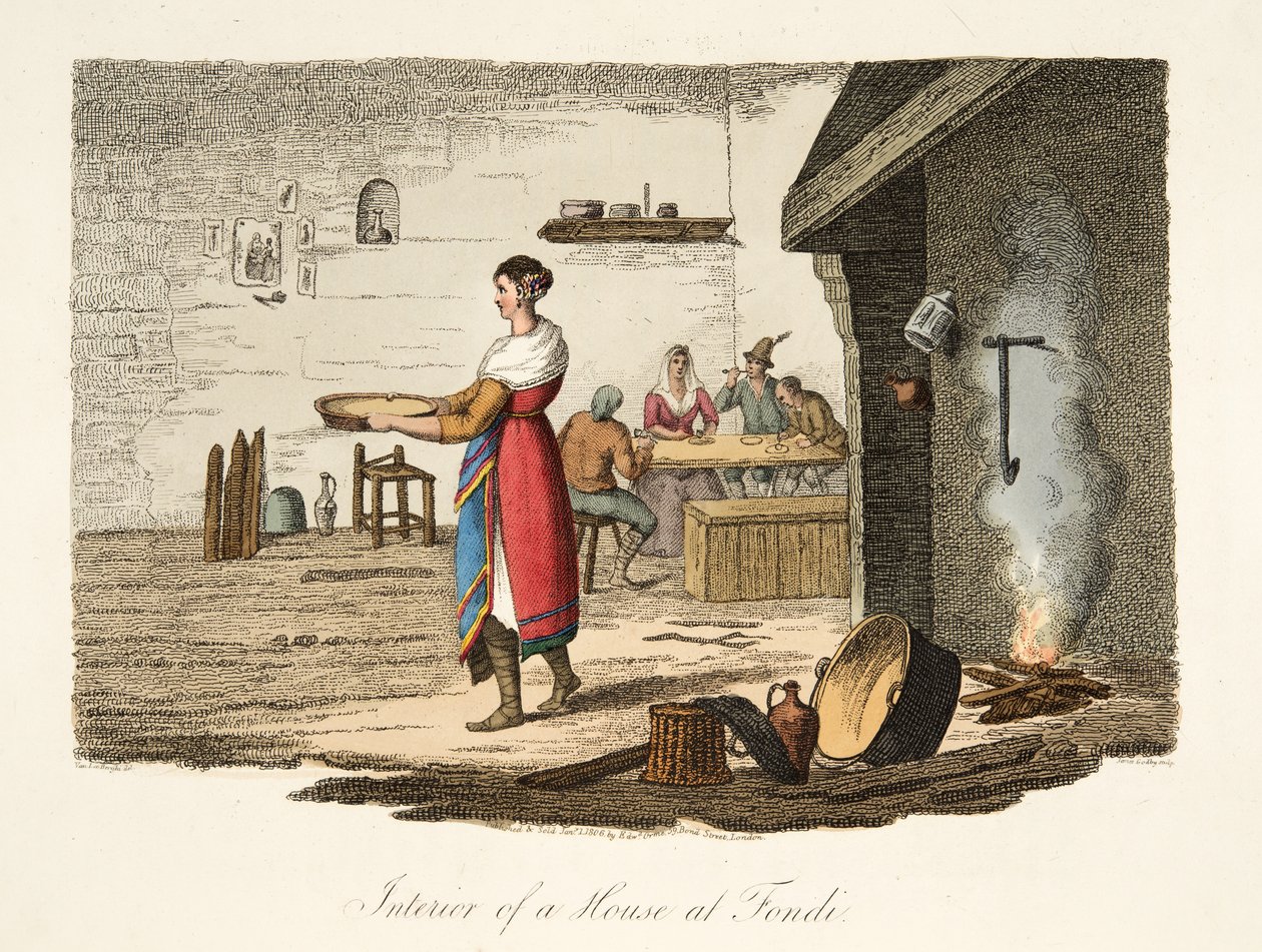 Interieur van een Huis in Fondi, uit Italiaanse Scenery, die de Zeden, Gewoonten en Amusementen van de verschillende Staten van Italië vertegenwoordigt, uitgegeven 1806 door after P. van Lerberghi
