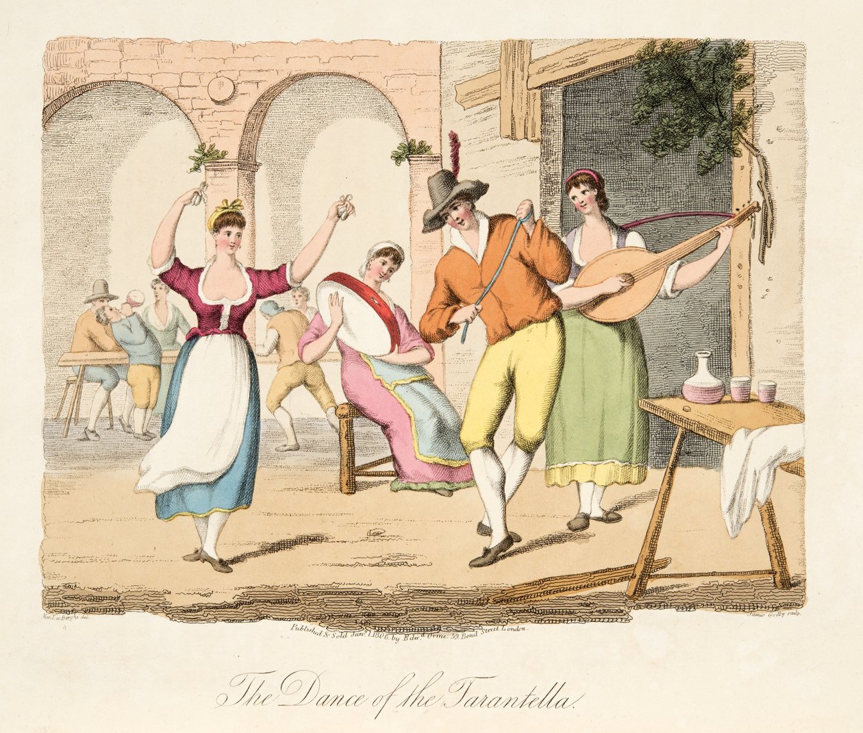 De Dans van de Tarantella, uit Italiaanse Scènes, die de Manieren, Gewoonten en Amusementen van de verschillende Staten van Italië vertegenwoordigen, uitgegeven 1806 door after P. van Lerberghi
