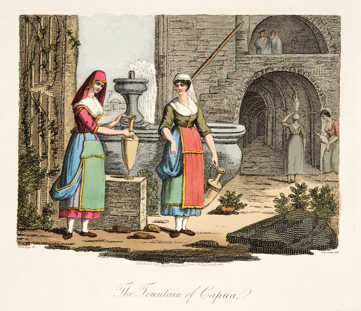 De Fontein van Capua, uit Italiaanse Scènes, die de Manieren, Gewoonten en Amusementen van de verschillende Staten van Italië vertegenwoordigen, uitgegeven 1806 door after P. van Lerberghi