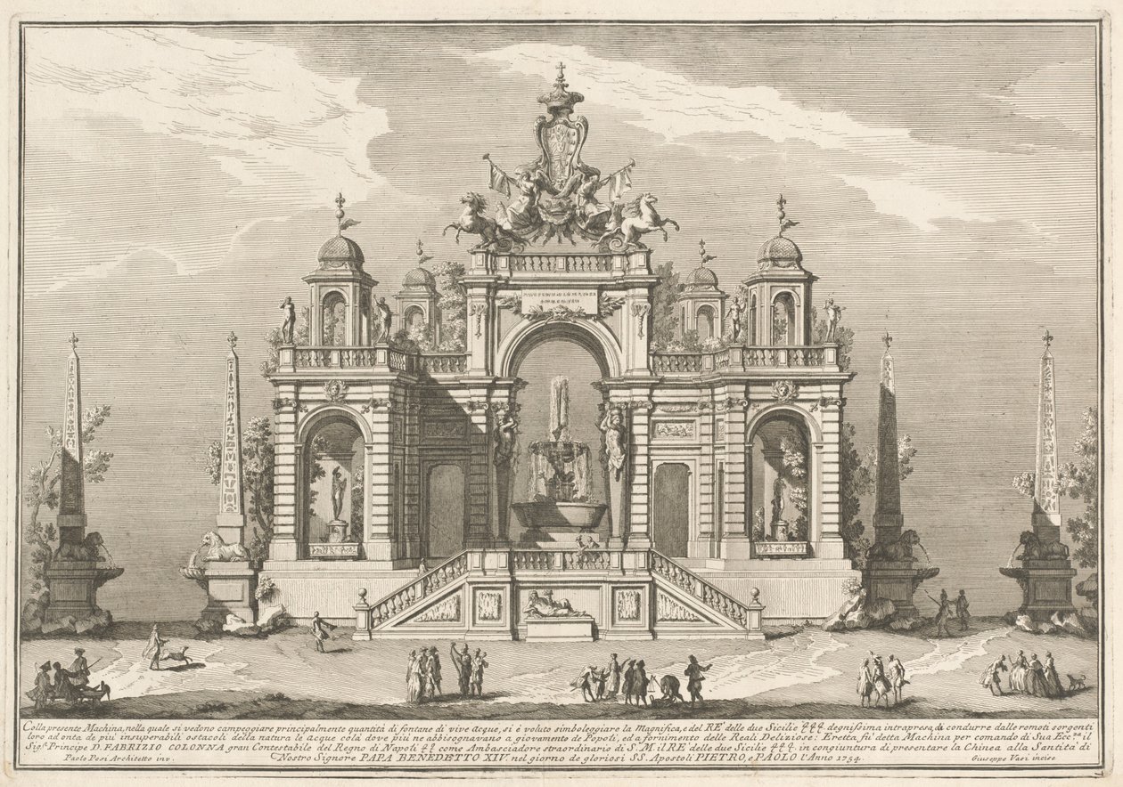 De Tweede Machine voor de Chinea van 1754: Een Allegorie van Waterwerken door after Paolo Posi Giuseppe Vasi