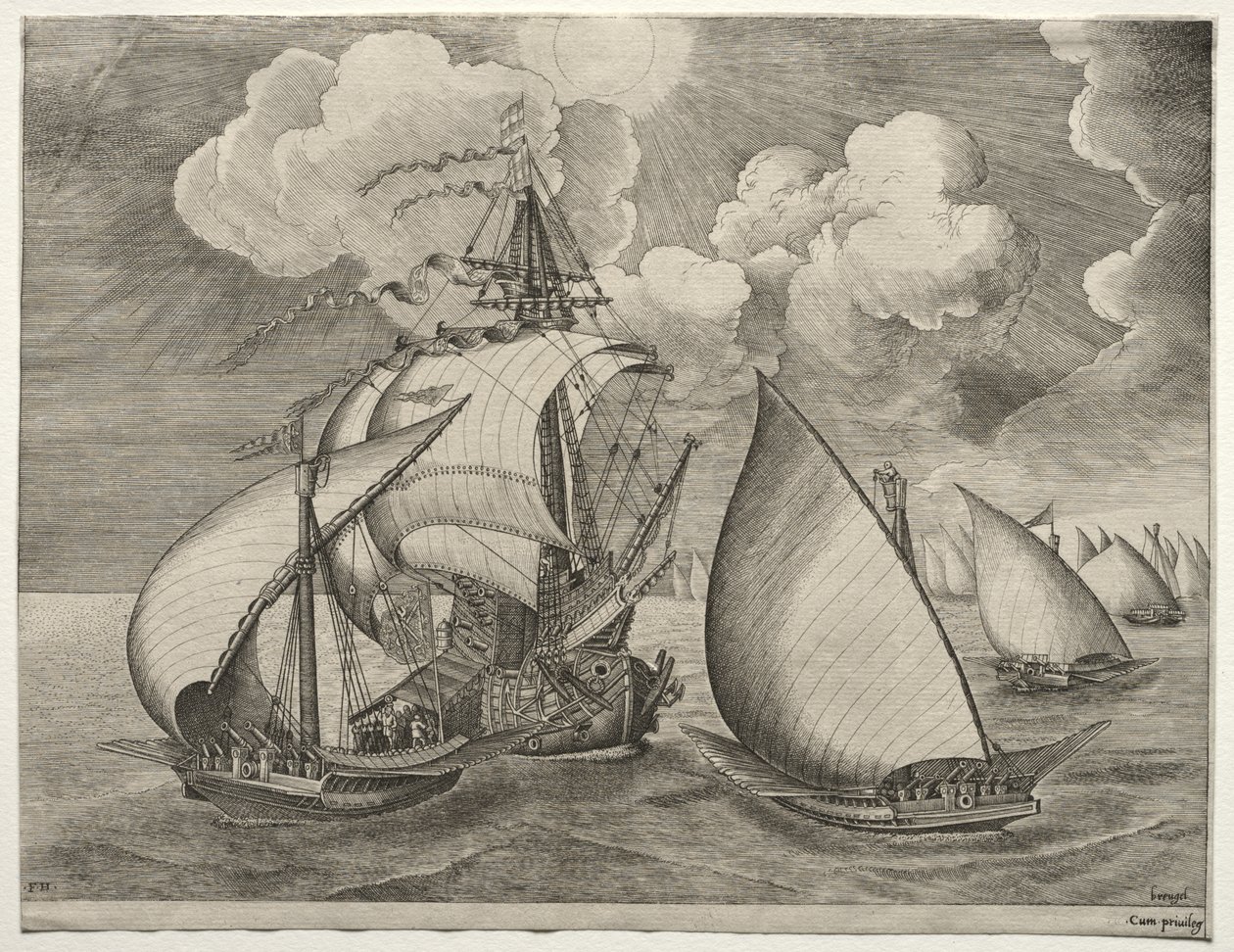 Zeilschepen: Een Vloot van Galeien Begeleid door een Karveel door after Pieter Bruegel