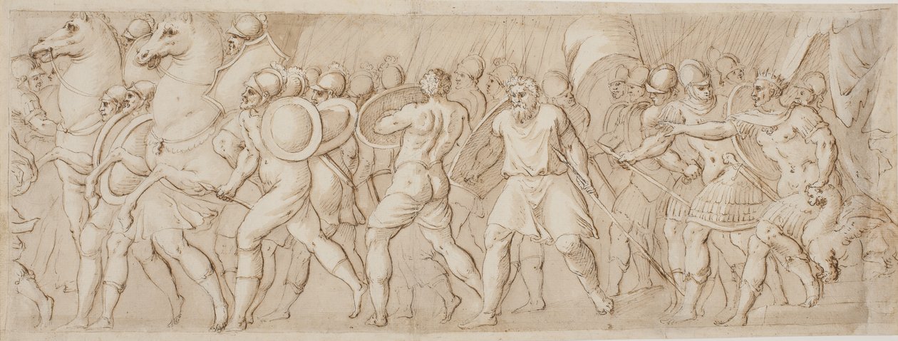 Verkrachting van de Sabijnse vrouwen, rechterhelft door after Polidoro da Caravaggio
