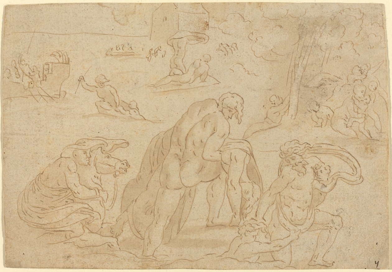 De Zondvloed, van de Loggia van het Vaticaan door after Raphael