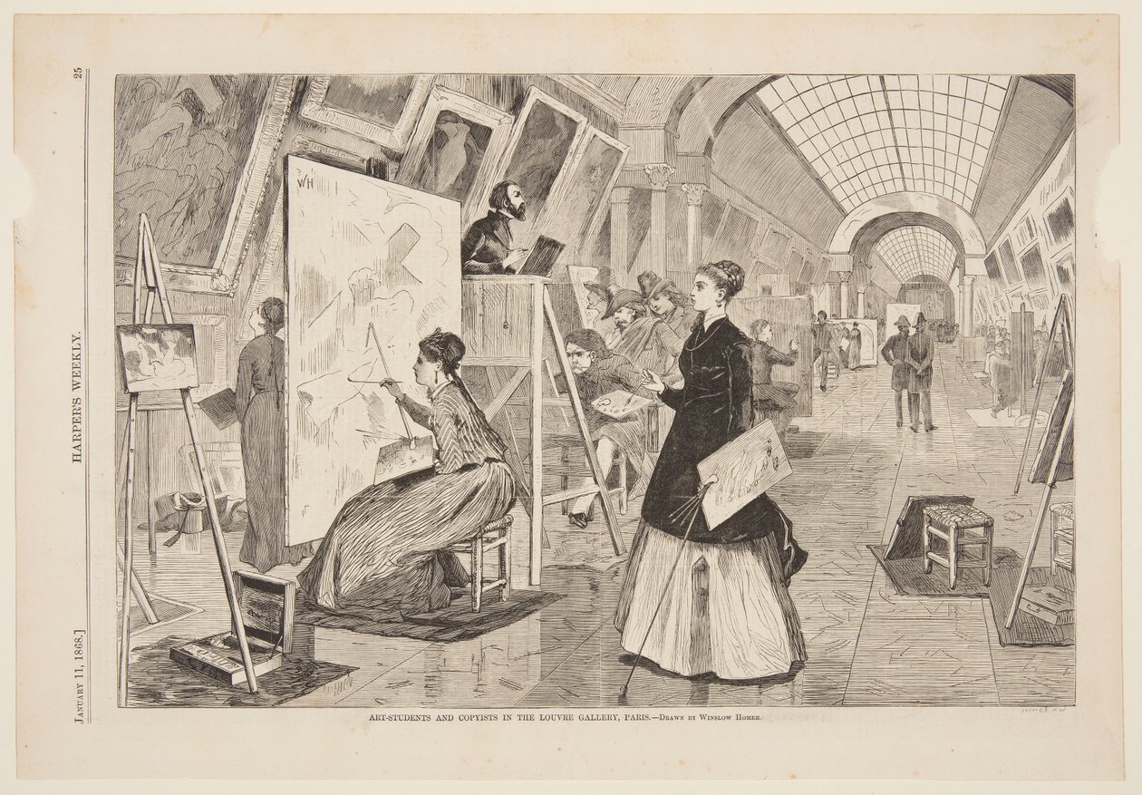 "Kunst - Studenten en Kopieerders in de Louvre Galerij, Parijs" door Winslow Homer