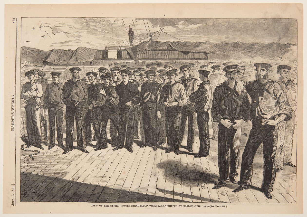 Bemanning van de U.S. stoomsloep "Colorado," ingescheept in Boston, juni 1861, uit Harper