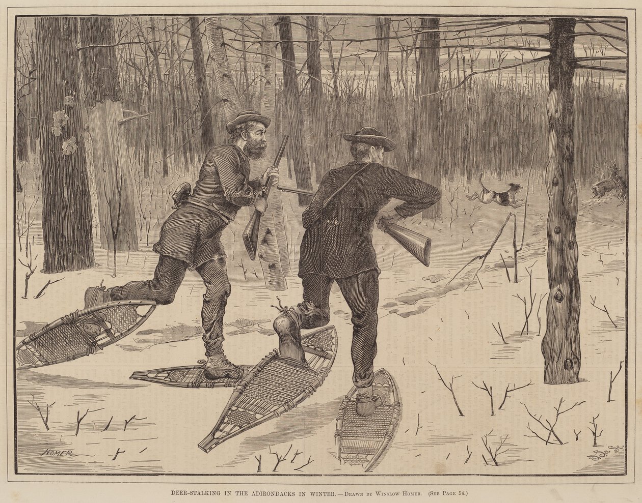 Hertenjacht in de Adirondacks in de Winter door Winslow Homer