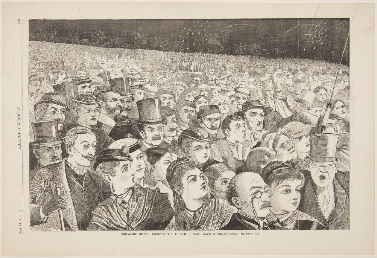 Vuurwerk op de Nacht van de Vierde Juli door Winslow Homer