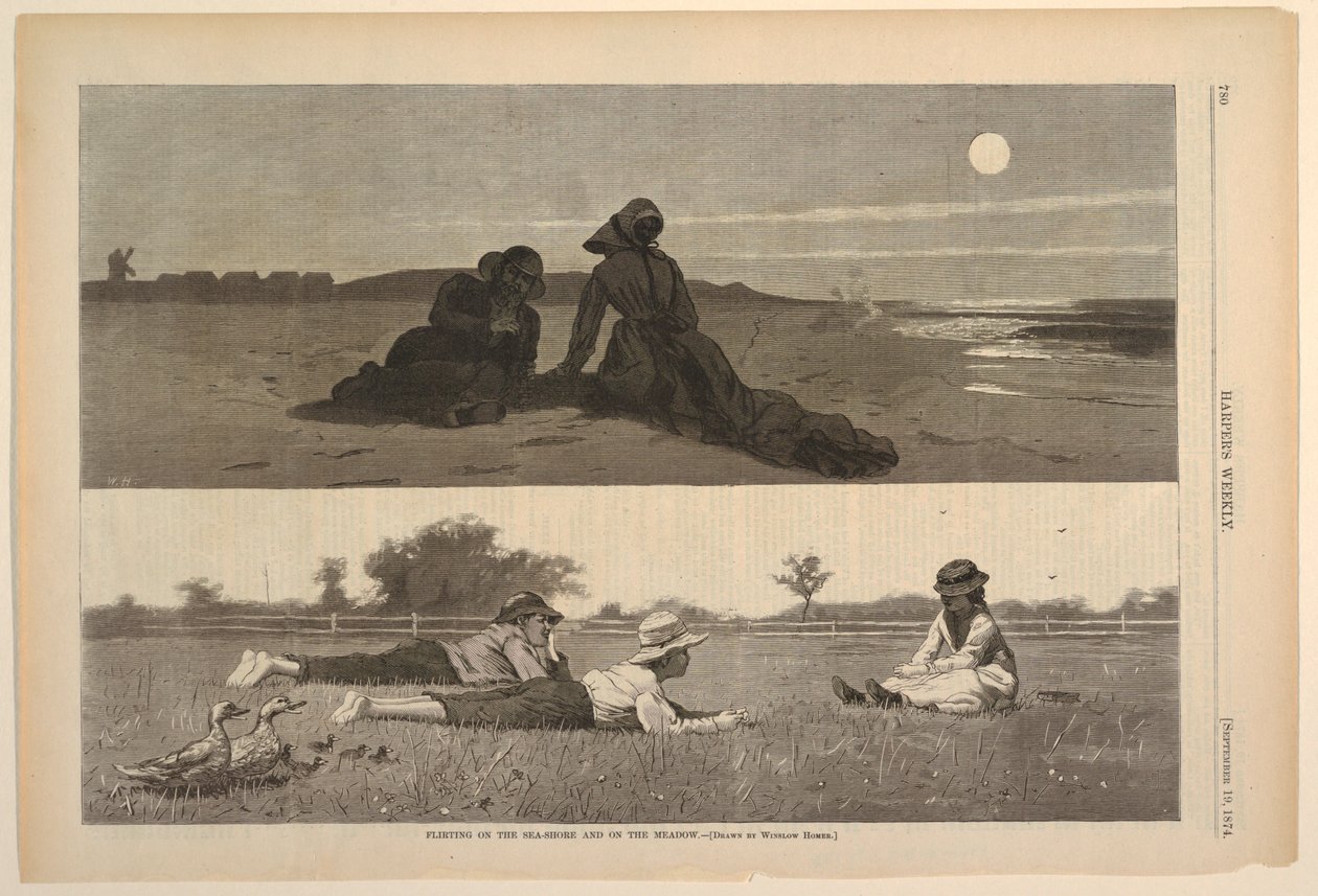 Flirten aan de kust en op de weide door after Winslow Homer