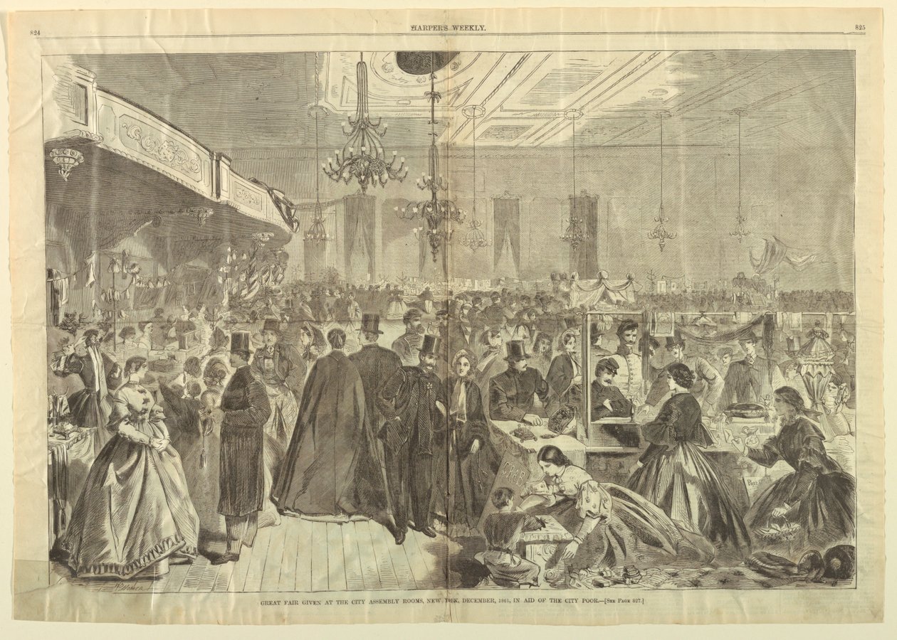 Grote Kermis Gehouden in de Stadsvergaderzalen, New York, December 1861, ten Bate van de Stadsarmen, uit Harper