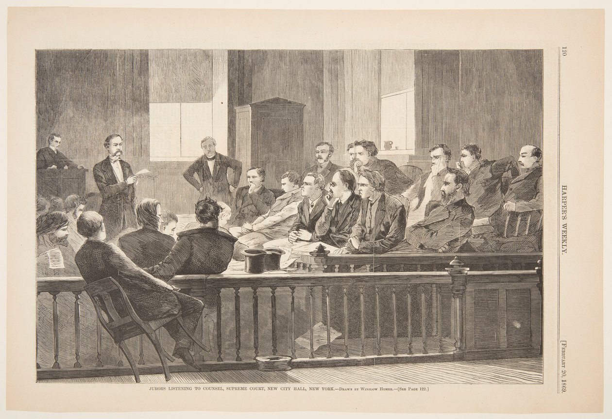 Juristen luisteren naar raad, Hooggerechtshof, New City Hall, New York door after Winslow Homer