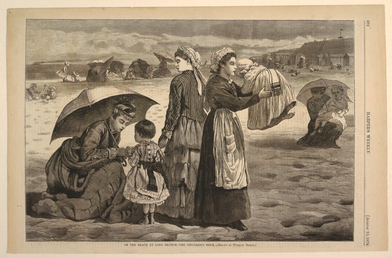 Op het strand bij Long Branch – Het kinderuurtje door Winslow Homer