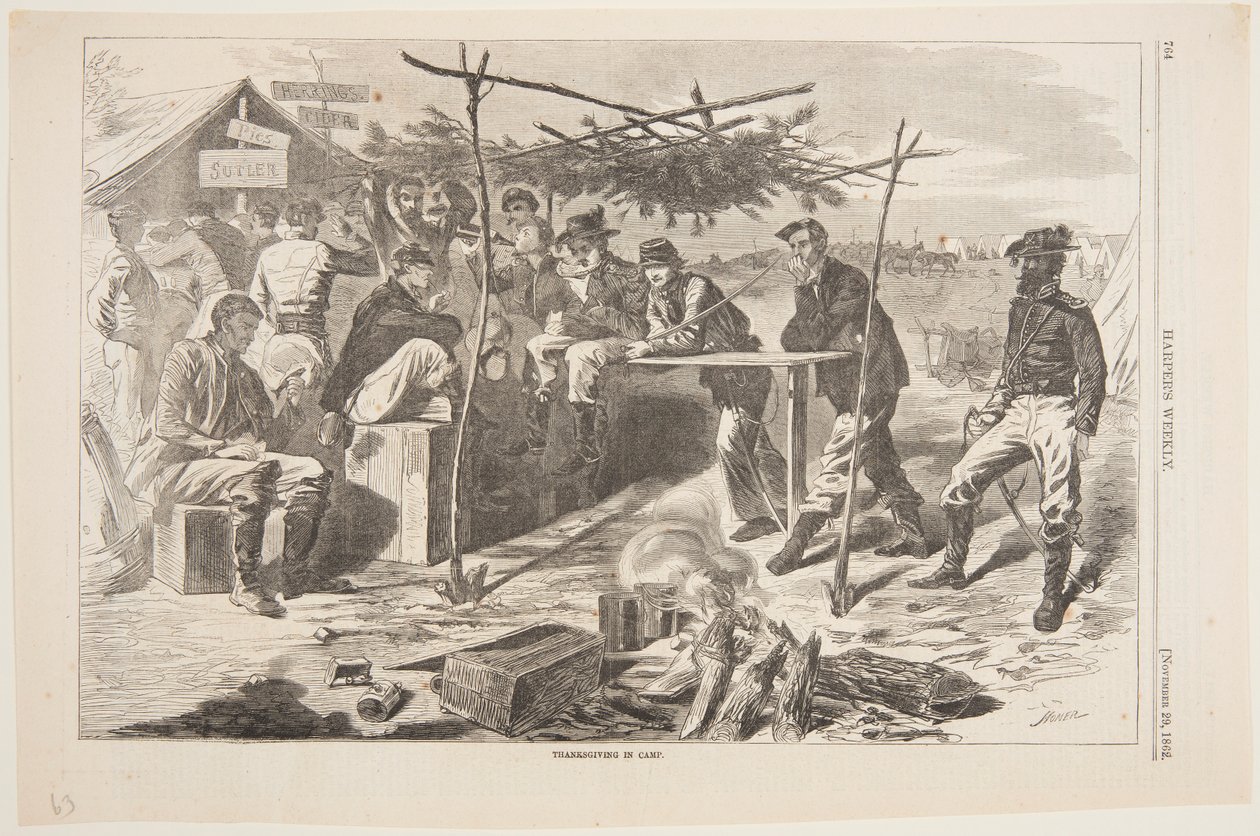 Dankzegging in kamp door Winslow Homer