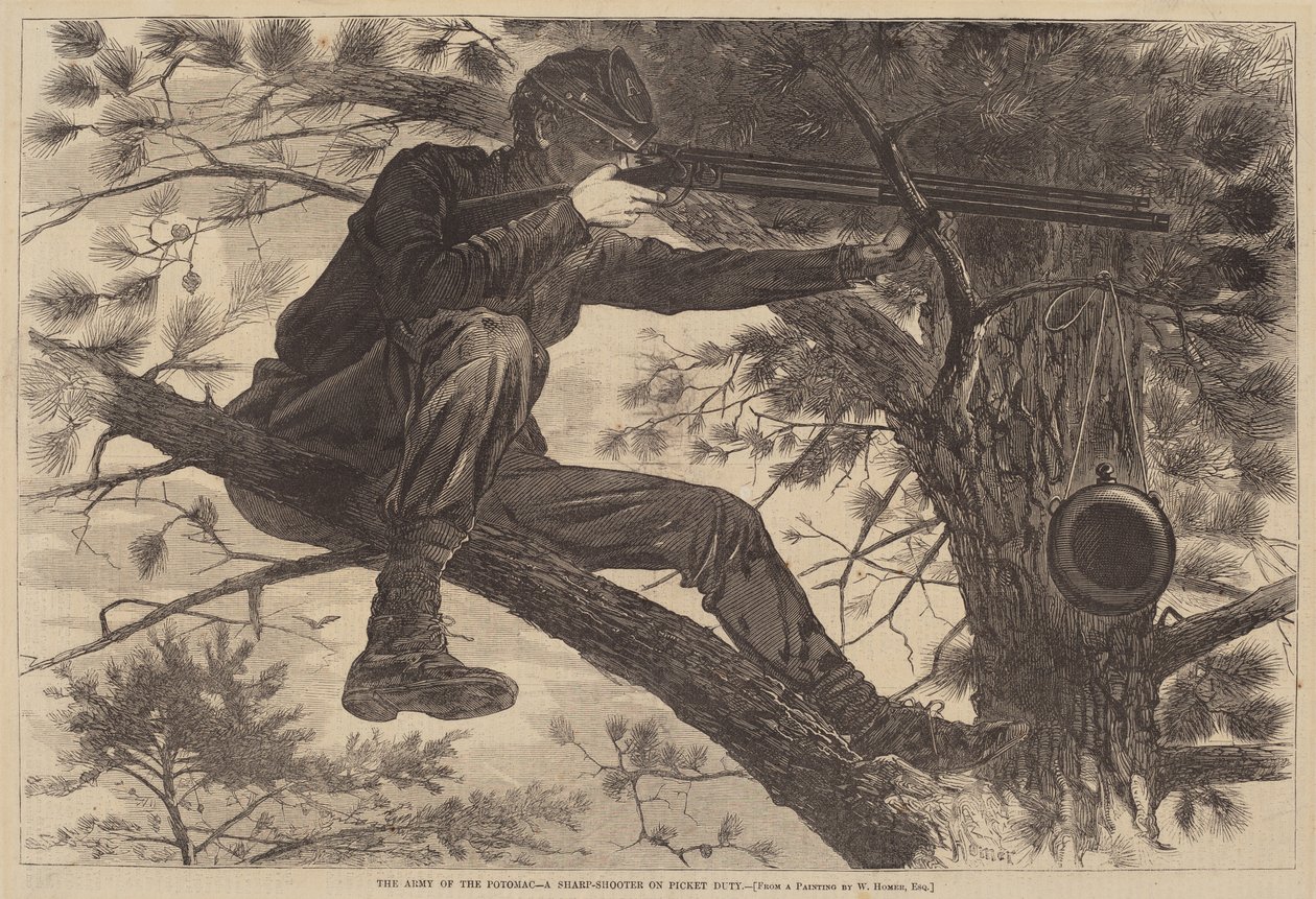 Het leger van de Potomac - Een scherpschutter op wacht door Winslow Homer