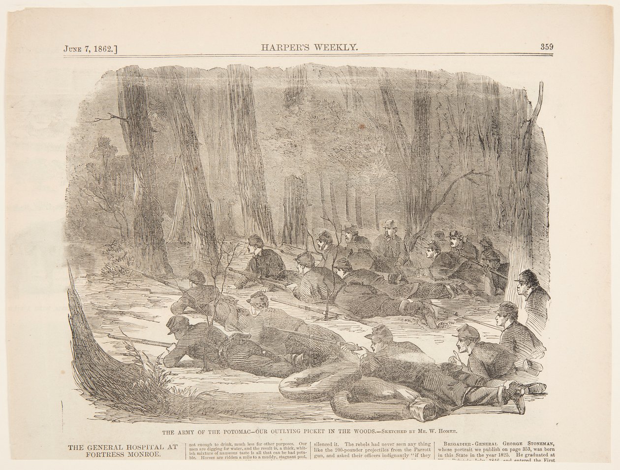 Het Leger van de Potomac – Onze Buitenpost in het Bos door Winslow Homer